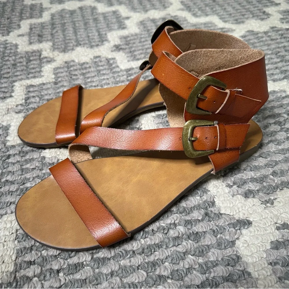 Ecote Brown Strappy Buckle Sandals - Picture 2 of 5